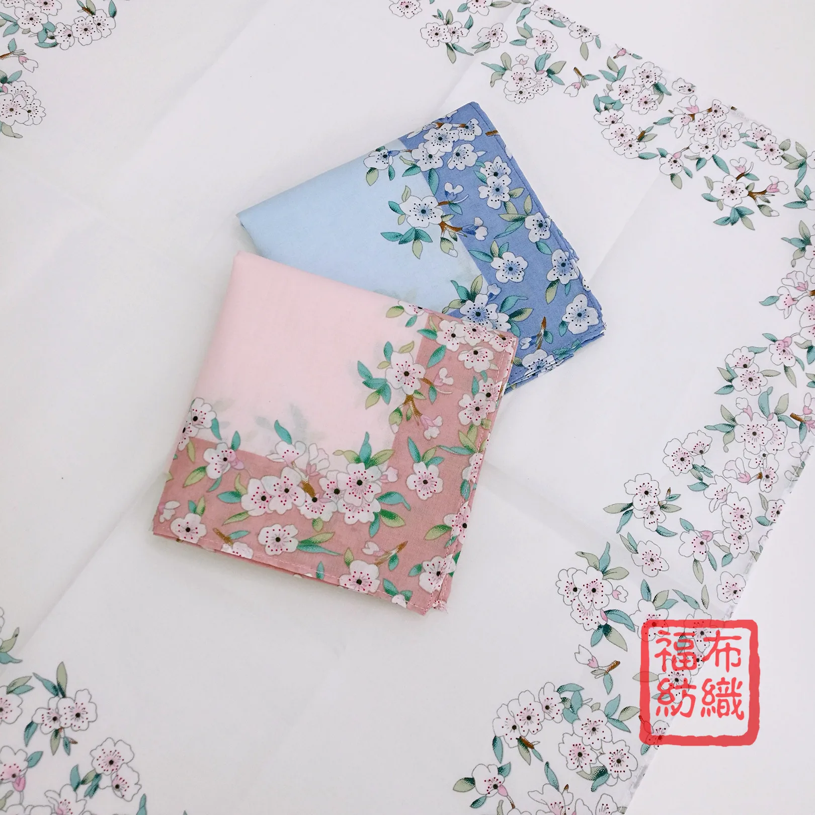 Wholesale Japanese Style 18*18inch bandana 100% Combed Cotton edge floral printed white Ladies cheap personalized handkerchief