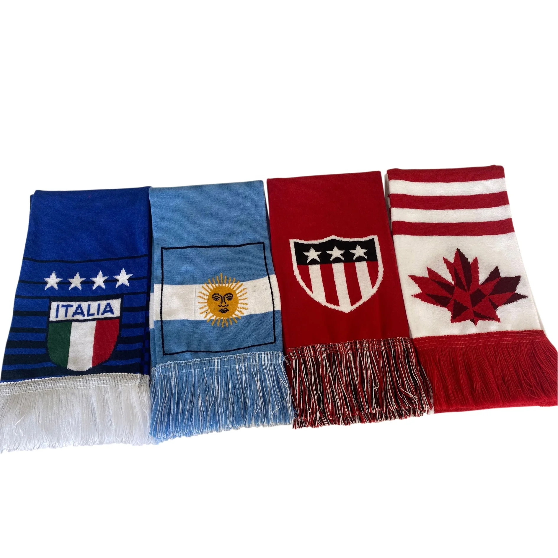 Knit Acrylic  Sports Scarf  USA Italy  Brasil Argentina Custom Men Jacquard Acrylic Football  Fan Scarf For Winter