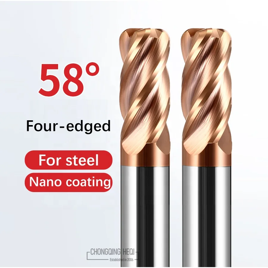 cnc mill bits sets 4 Flutes square Router Bit end mill HSS ball head carbide tooling CNC hrc55hrc45 ball end milling cutter