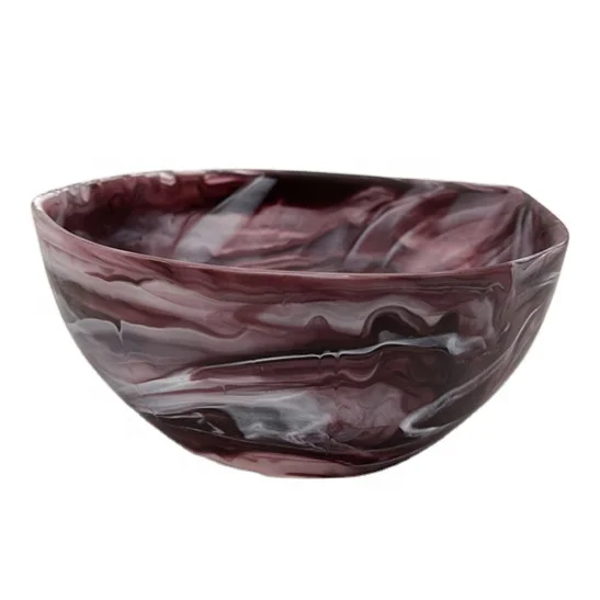 Acrylic resin handmade salad bowl cold food bowl with marble texture and aqau swirl cloud pattern used in home canteen and bar