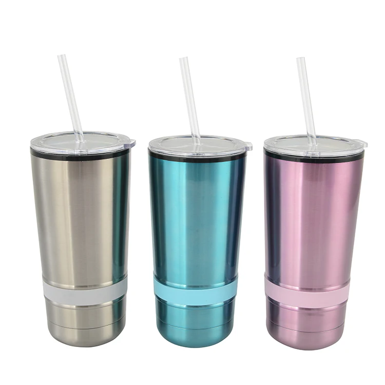 Reusable Stainless Steel Drink Wine Latte Juice Coffee Cup with Cover and Straw