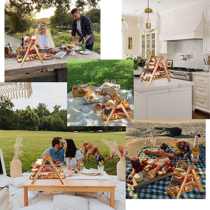 Деревенские Деревянные 3-ярусные тарелки для сыра сервировочные колбасных изделий прямоугольный поднос кексов закусок фруктов деревянный многоярусный