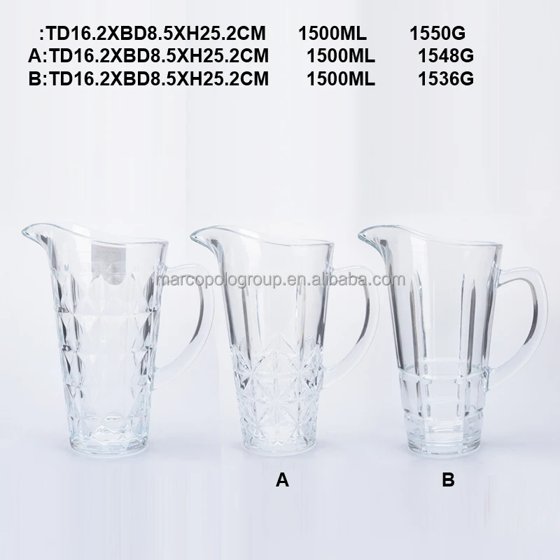 Hotsale Factory cheap glass jug water bottle pitcher with handle 500ml 600ml 1L 2Lbeer juice water jug