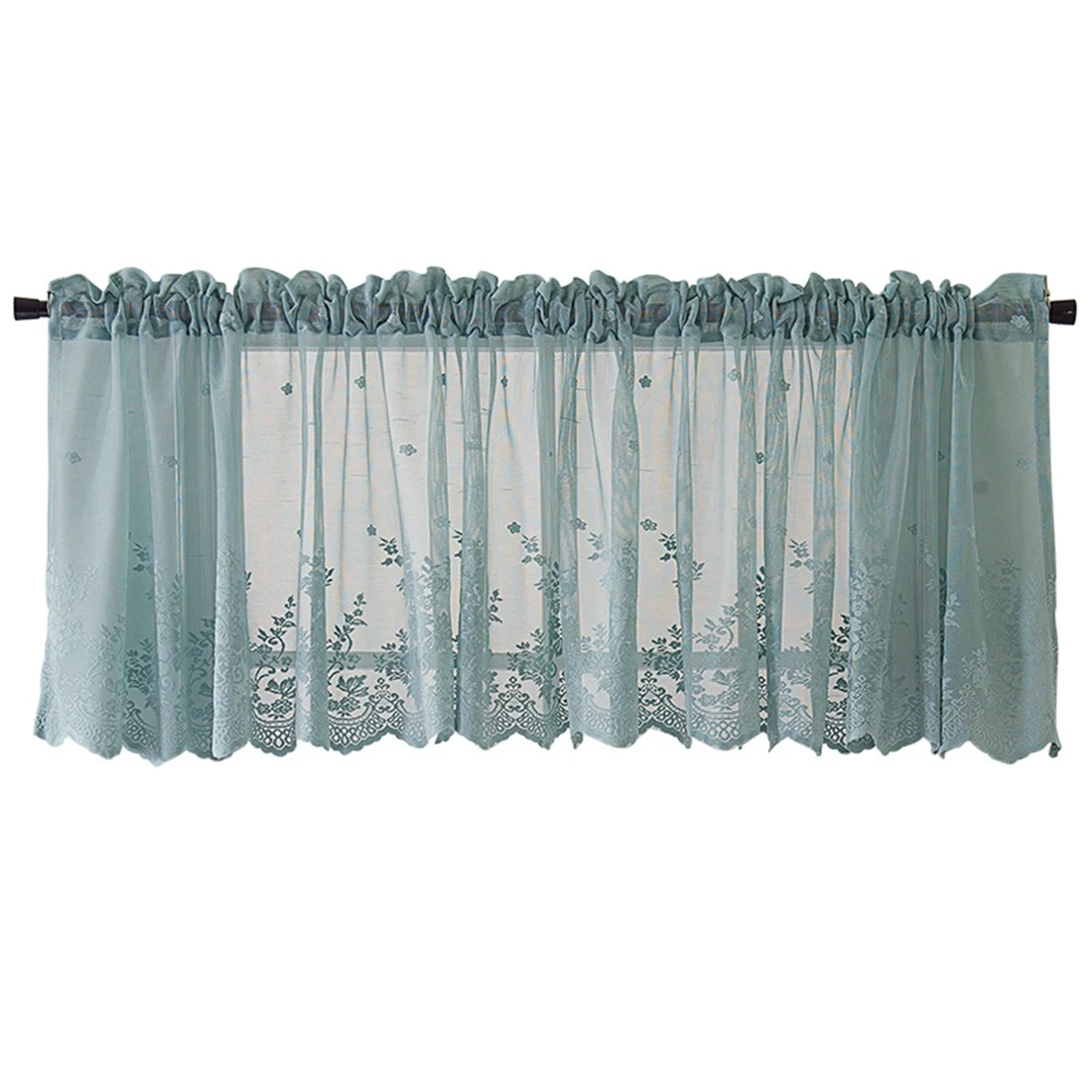 Amazon Hot Sell Wholesale Short Kitchen Curtains Blue Lace Sheer Curtains