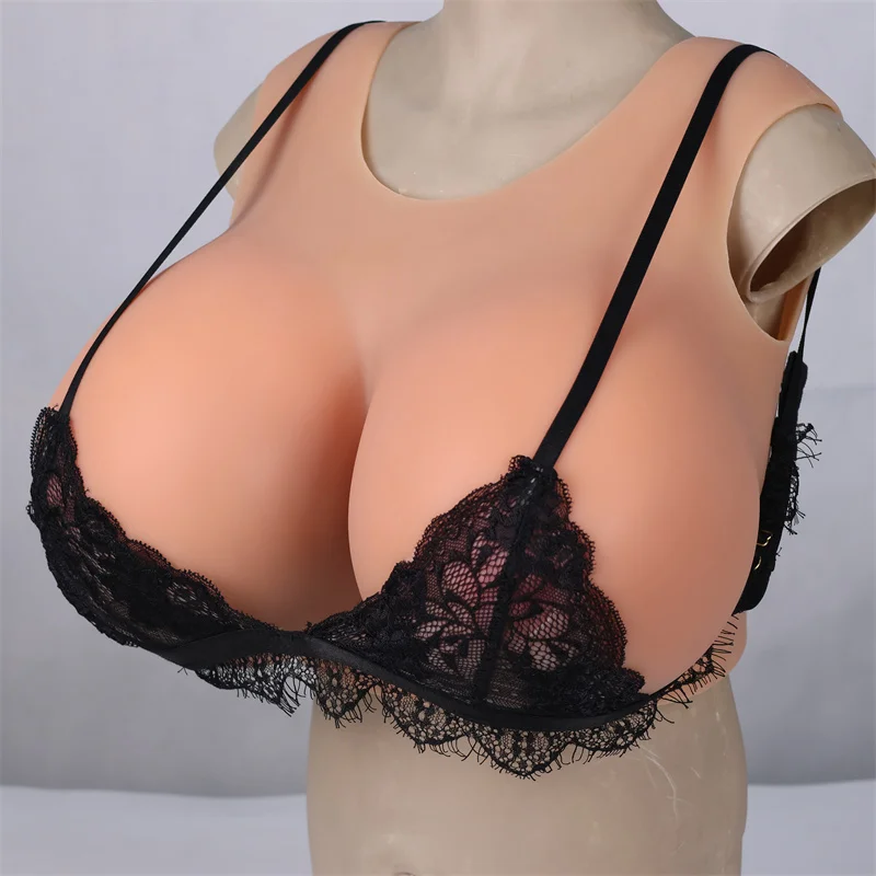 K Cup Big Euro Size L Round Collar Gel+Cotton Filling Silicone Breast Forms White Brown Black Color FakeBoobs False Breasts