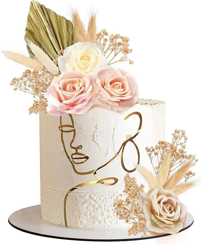 Various Styles Acrylic Lady Face Cake Topper Minimalist Art Cake Toppers Women Cake Decoration for Wedding Birthday Party