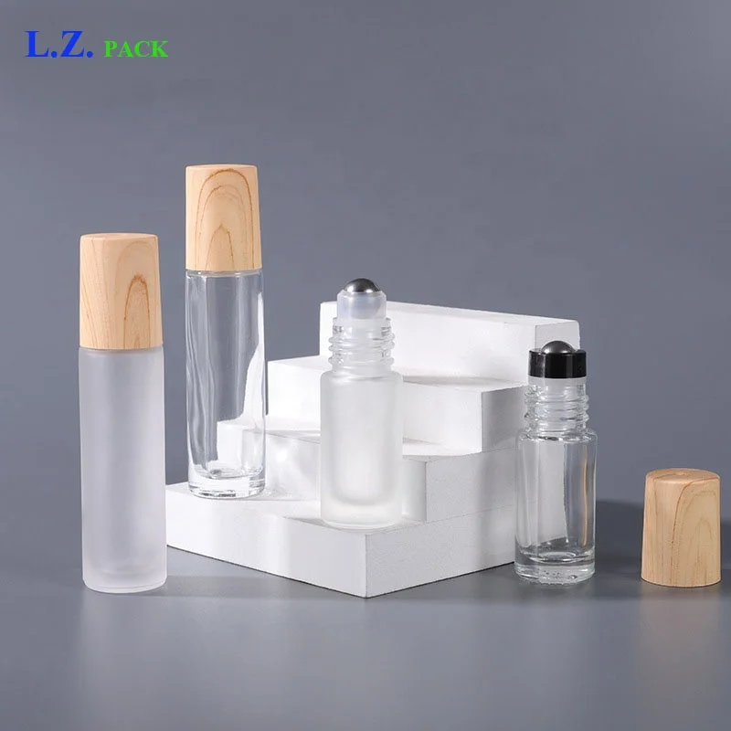 LZ Pack Low MOQ 100pcs 5ml 10ml Frosted Eye Roller Bottle Custom Private Label Glass Essential Perfume Oil Roller Bottle