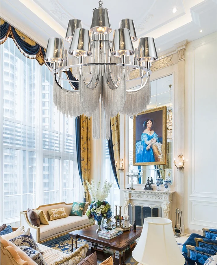 Silver Hanging Chandelier Dining Living Room Decorative Ceiling Pendant Lights Circle Rings Luxury Modern Led Chandeliers