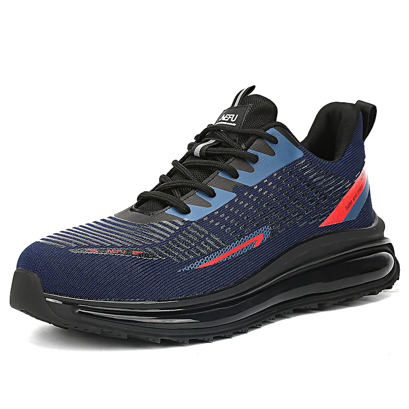 Latest shock absorption lightweight steel toe work shoes running men black safety shoes sport