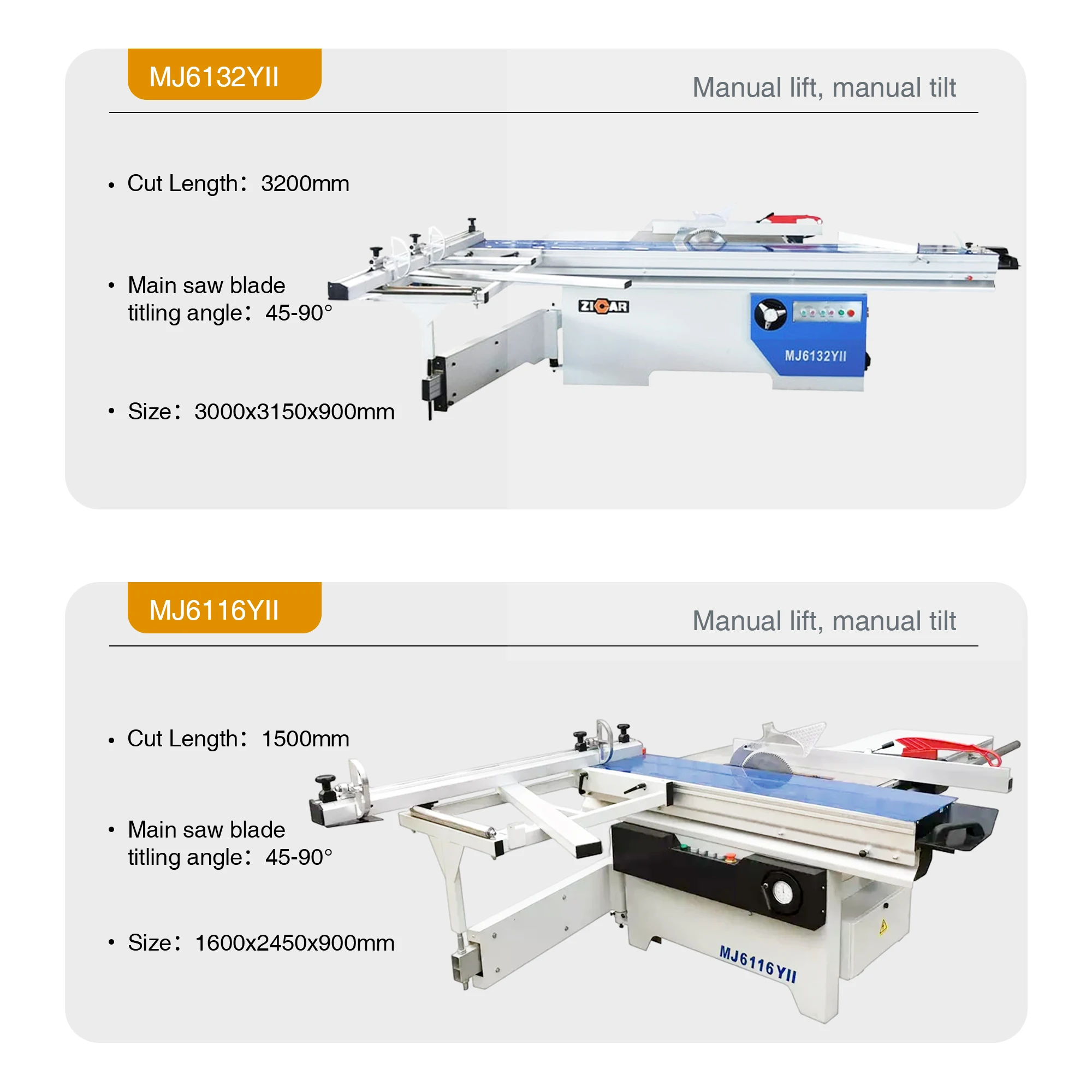 ZICAR 45 90 degree cutting machine precision table panel saw machine industrial table saw for woodworking