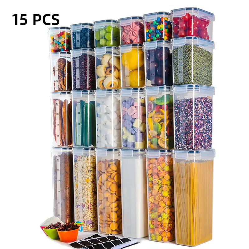 Kitchen 15 PCS storage container set fruit nuts flour oats bpa free food storage organizer bin with lid for dry