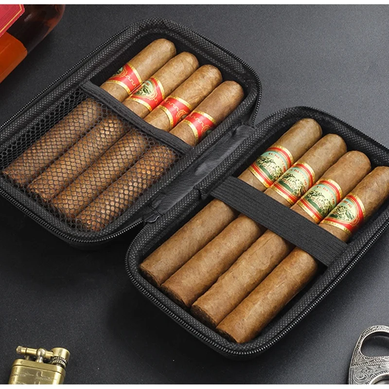 Custom zipper hard shell cigar-rete case box for 3-8pcs slim leather smell proof eva cigar case storage case for Cigar