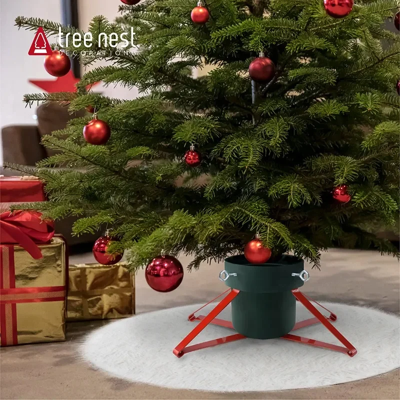 Customized pattern white plush faux fur Christmas tree decorations Silver gold Snow Tree Skirt for Protection Mat