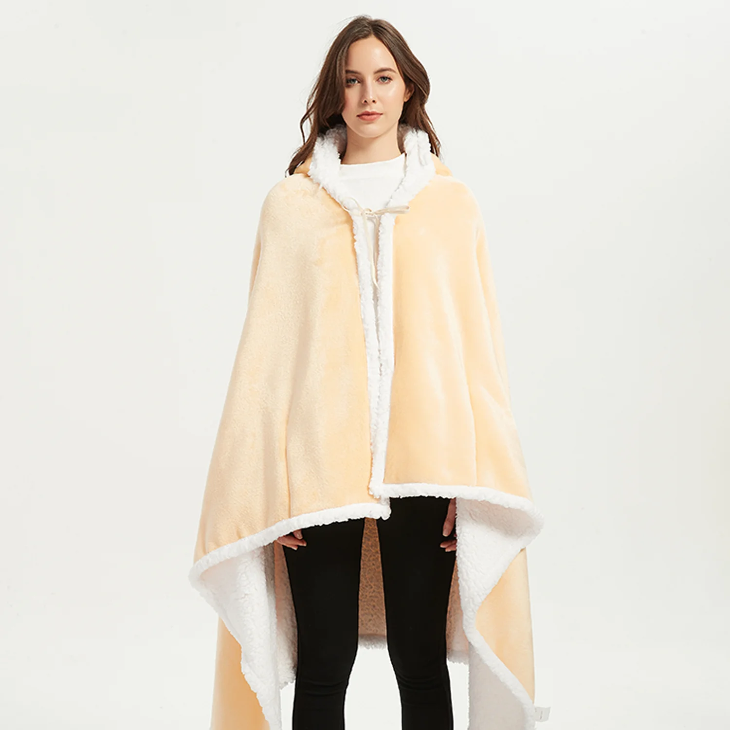 Hooded Ponchos Warm Wear Female Sherpa  Winter poncho for women Throw Blanket Soft Flannel Sherpa Ladies