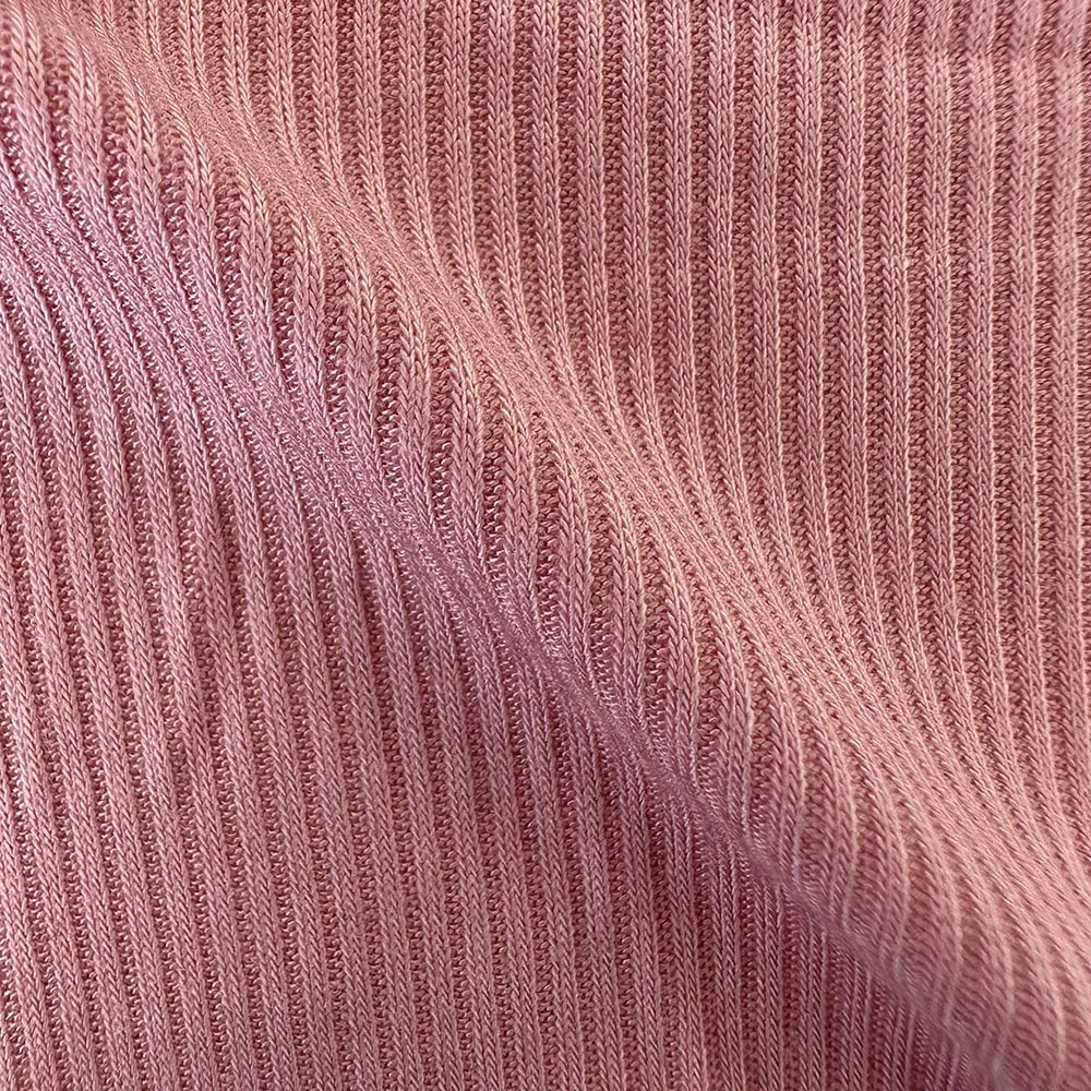 New spring summer light rayon spandex pink stripe yarn dyed rib knitting fabric for t shirt