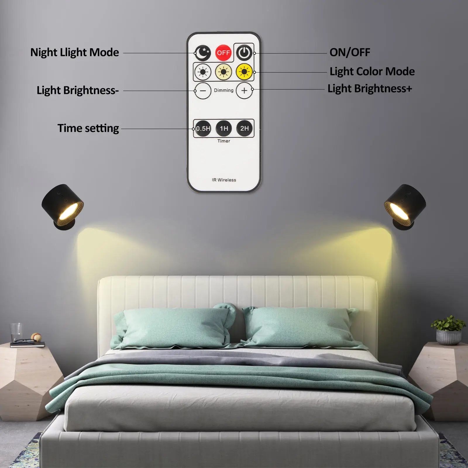 Dual Light Sources Rechargeable Magnetic LED Wall Lamps Sconces Touch Remote Control Stepless Dimming Bedside Lamp Night Lights