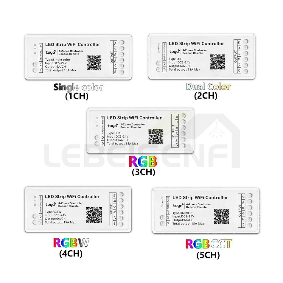 WiFi Tuya Smart LED Dimmer APP Voice Timing Lighting Controller DC 5V 12V 24V 15A for DW CW CCT RGB RGBW RGBCW PWM Strip Light