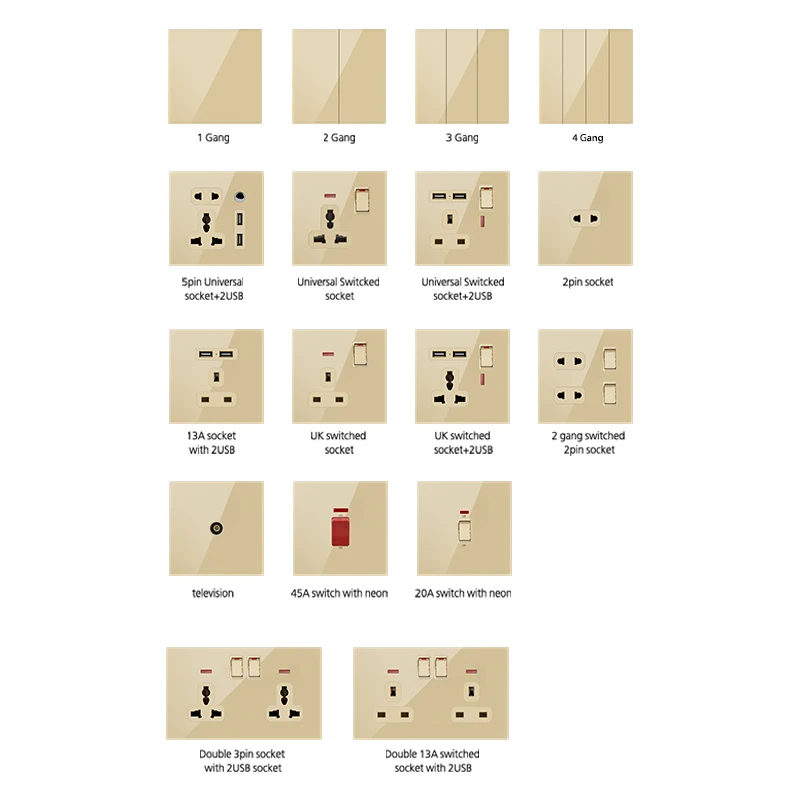 S3.1 grey electric switch large board acrylic touch wall switches wifi usb wall socket for household