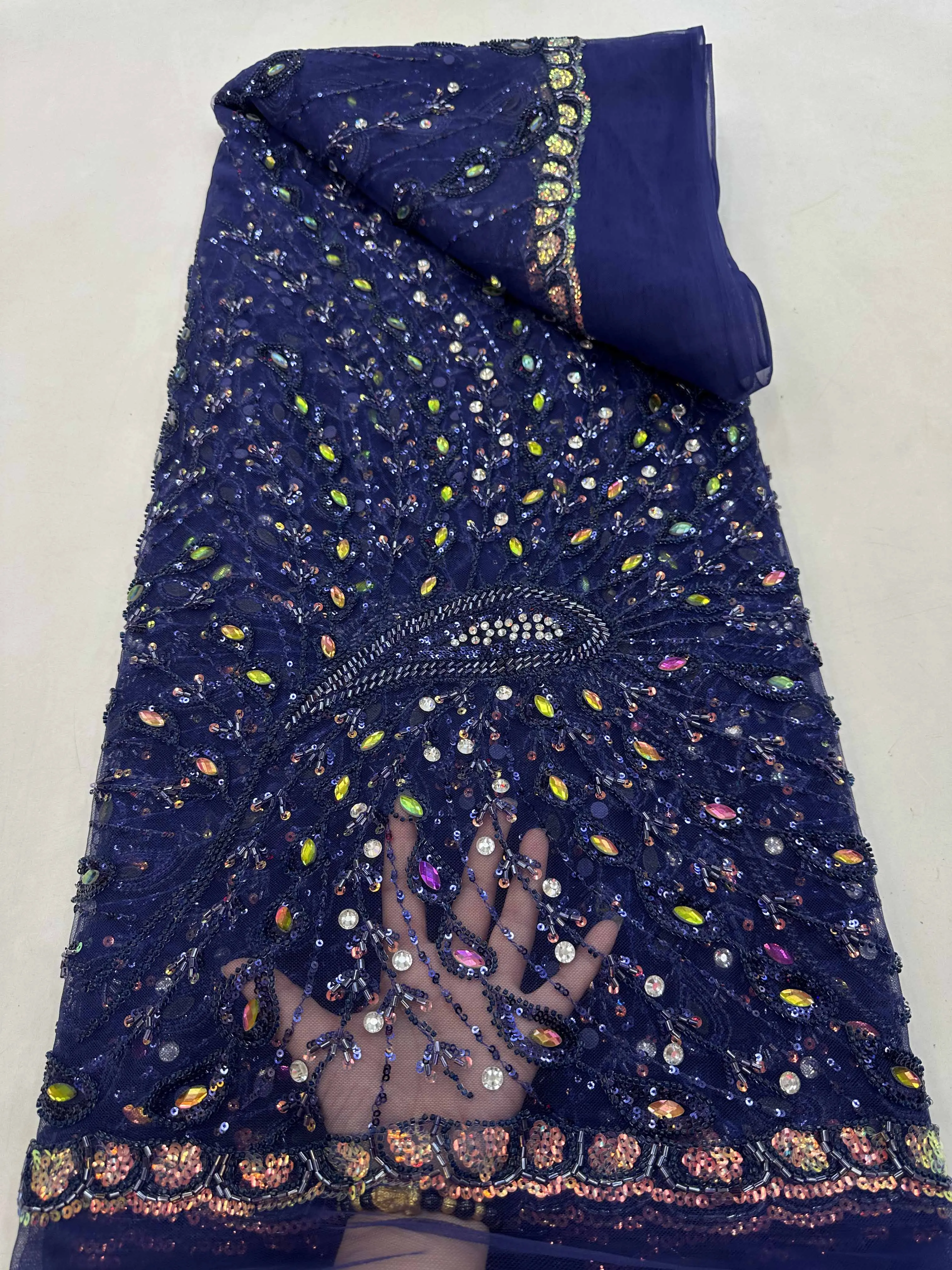 Black and gold african bridal lace fabric