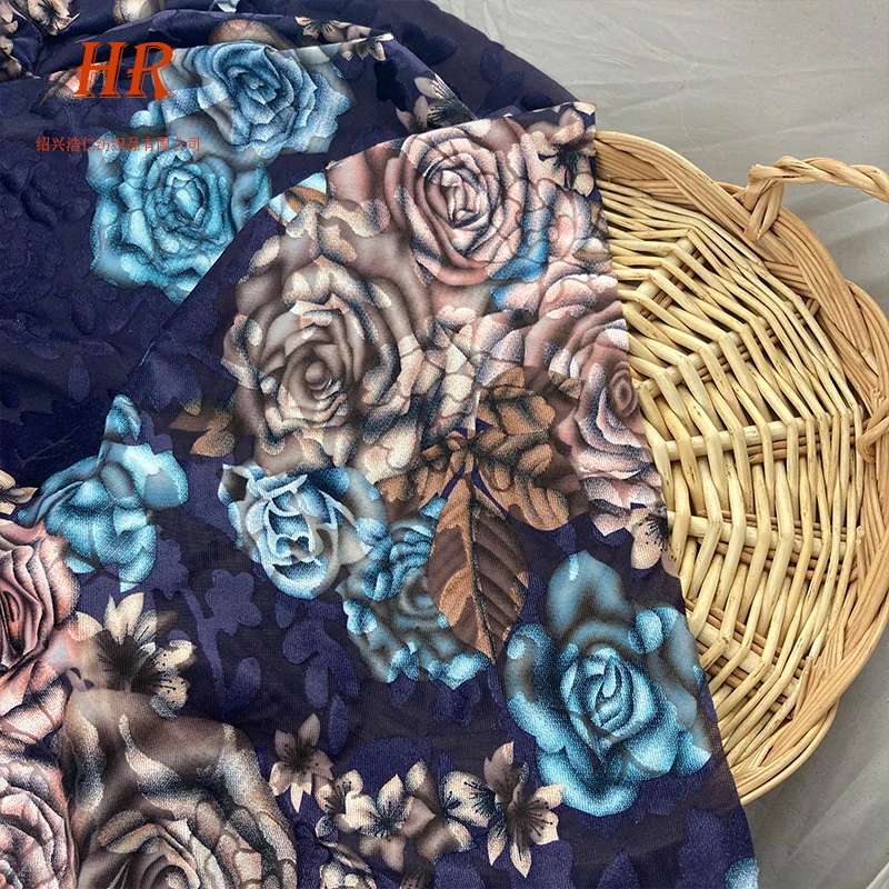 SHAOXING Luxury design flower design soft touch burnout knit digital print polyester korea velvet fabric