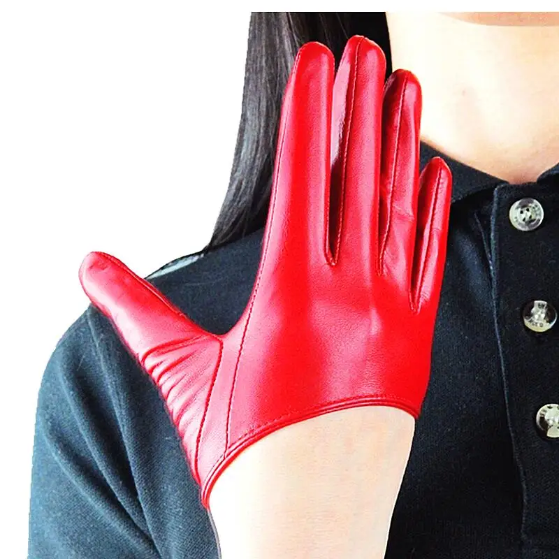 
Wholesale Women Trendy Style 100% Sheep Leather Red Half palm Gloves For Size S/M/L/XL/2XL Evening party Gloves 