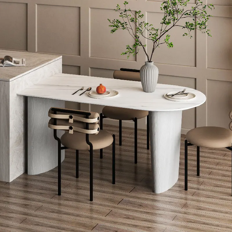 Solid wood dining table modern office negotiation table simple household recycled pine oval peninsula table