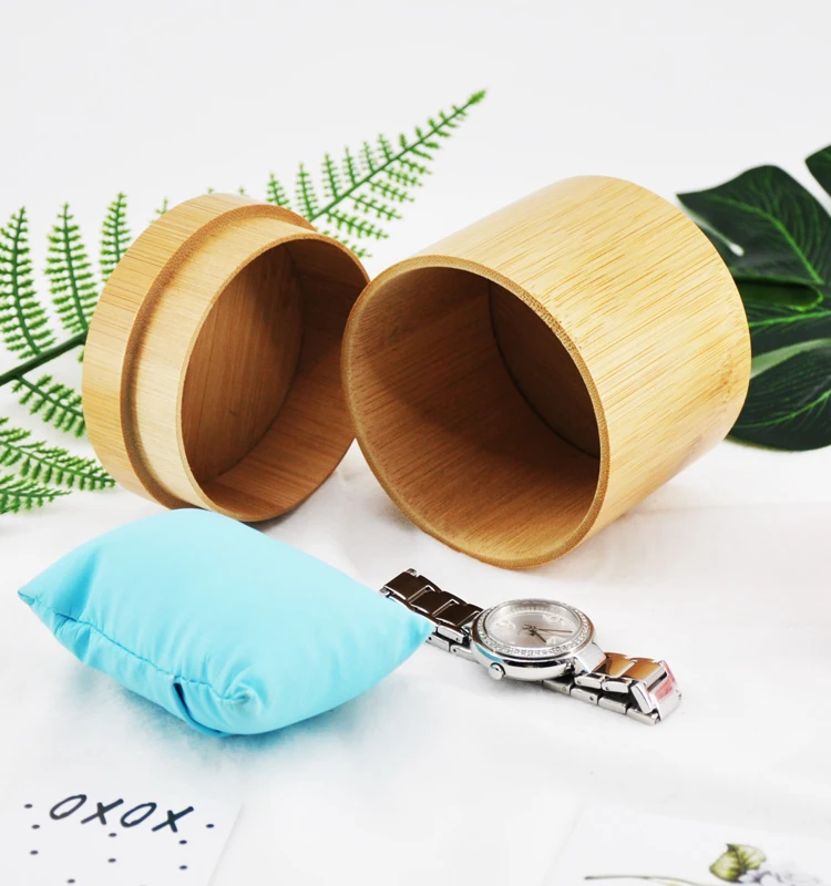 Ebur Personalized Men Storage Boxes Watches Round Pocket Wholesale Retail Custom Wrist Luxury Single Bamboo Wooden Watch Box