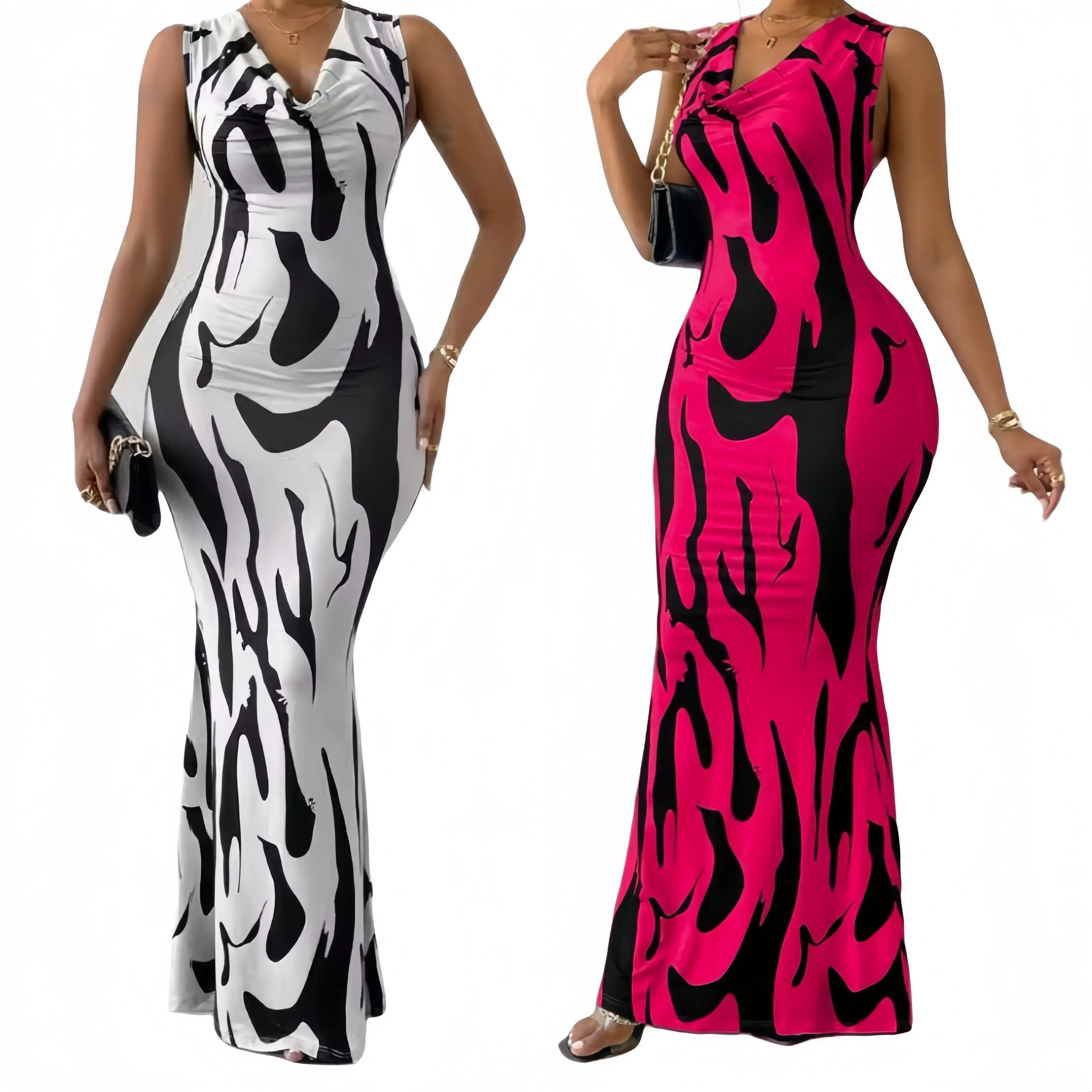 Wholesale V-neck Casual Dresses Long Halter Sleeveless Slim-fit Dress for