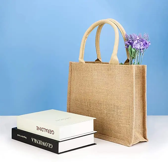 Colorful Eco Friendly Green Pe Lamination Burlap Grocery Foldable Reusable Tote Shopping Bags Sac En Jute Bag With Custom Logo