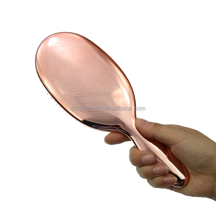 Custom Logo Rose Gold Color Electroplated Boar Bristle Glossy Hair Brush Extension Hair Brush