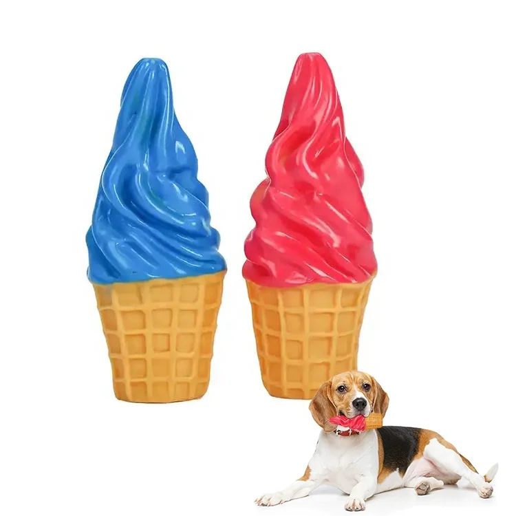 Custom Pet Products Colorful Squeaky Puppy Chew Toy Durable Soft PVC Ice Cream Cone Squeaky Dog Toy