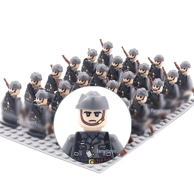 24pcs/set WW2 Military Mini German Soldier Figure Army Weapon Usa British Russian Army Building Block Toys