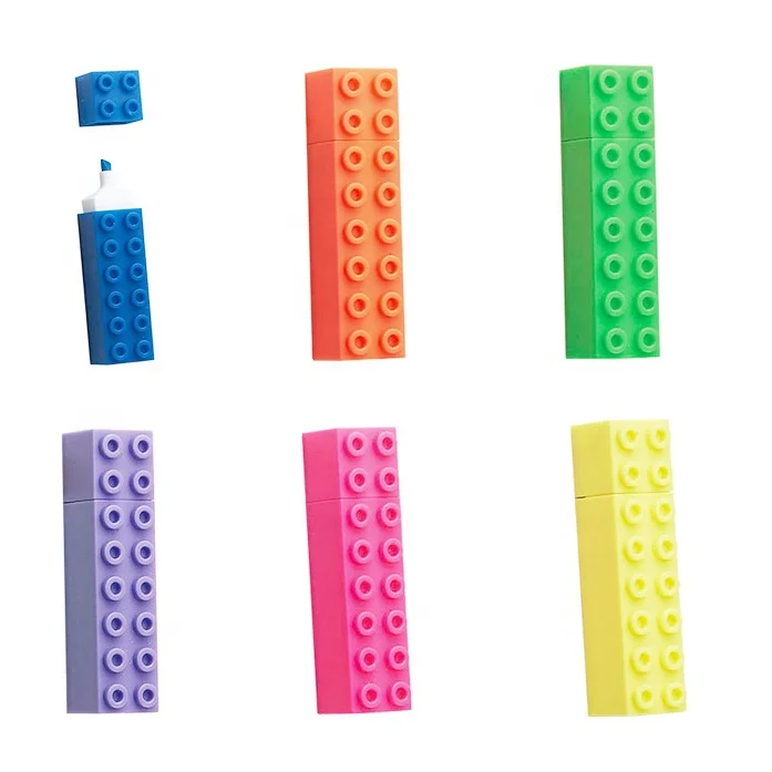 Children toy bricks color marker pen kids building block puzzle highlighter