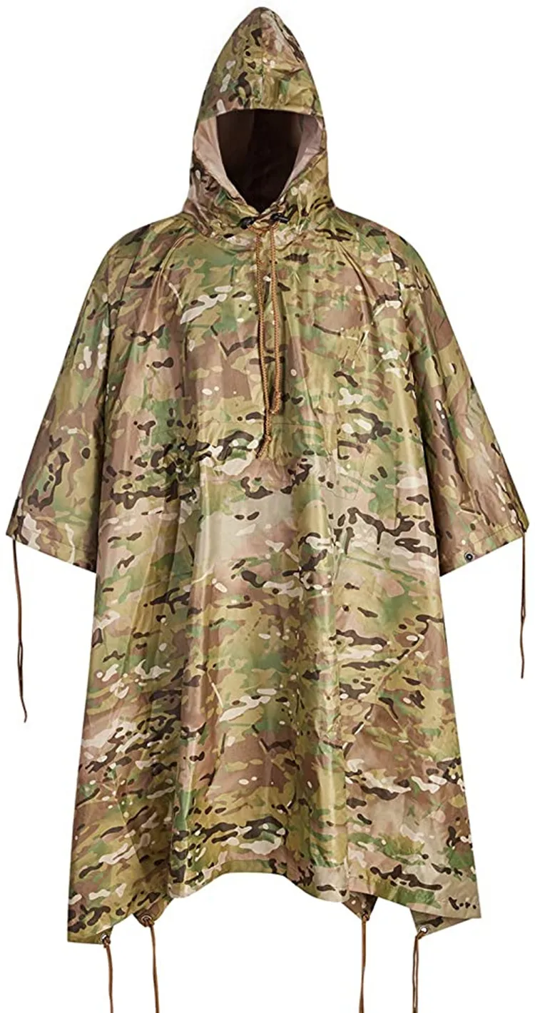 Sturdyarmor Waterproof rainwears black PVC PU Raincoat Outdoor Camping Combat Tactical Rain camouflage poncho