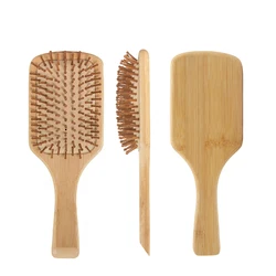 Wholesale Massage Scalp Paddle Hair Brush Private Label Air Cushion Wooden Handle Paddle Brush