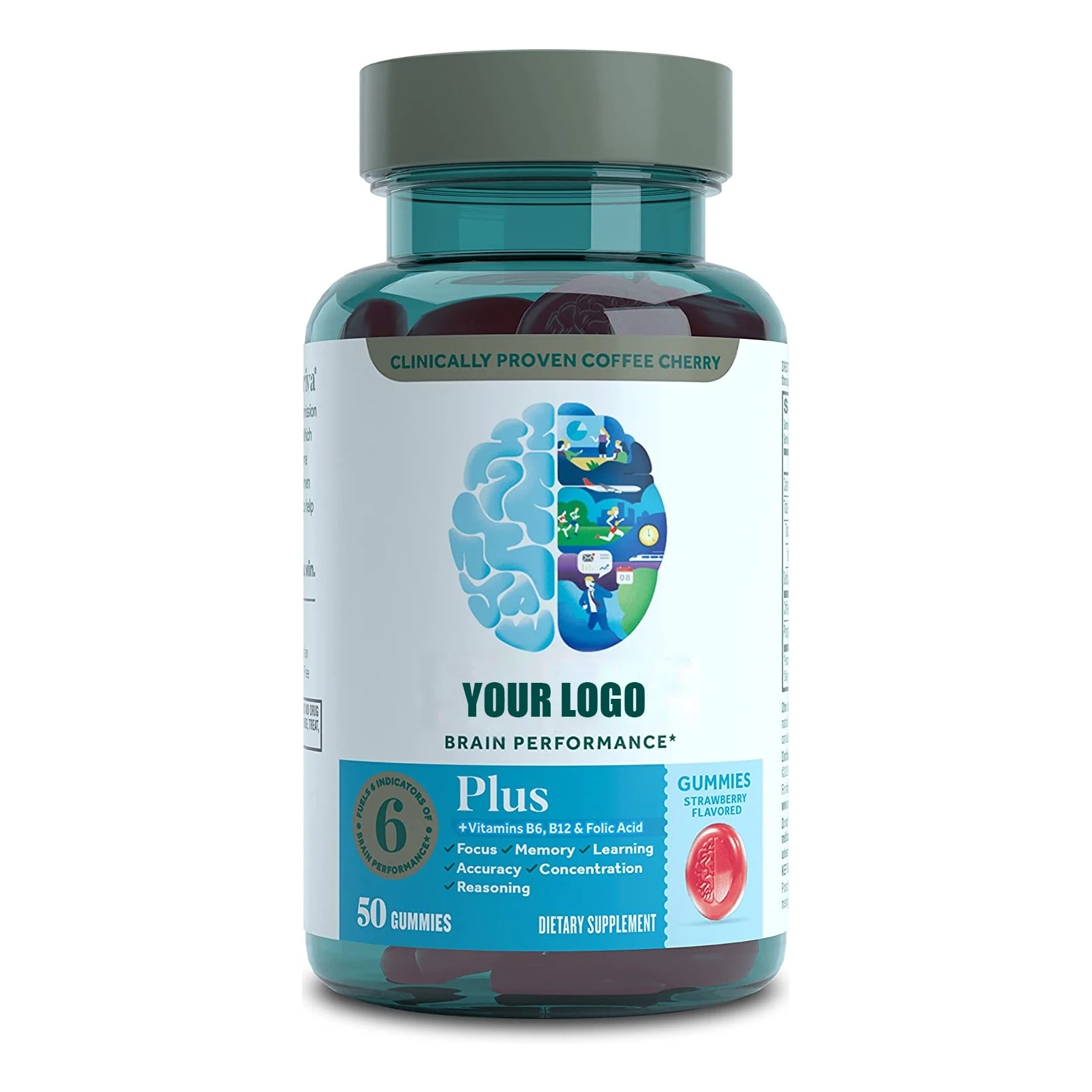 Nootropic Brain Support Supplement Plus Strawberry Gummies Supports Focus Memory Concentration Learning Accuracy and Reasoning