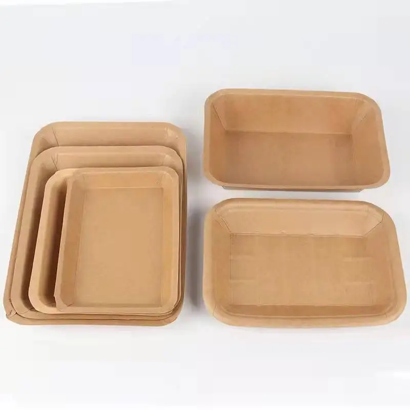 Safe Rectangular Kraft Paper Snack Barbecue Flat Paper Dish