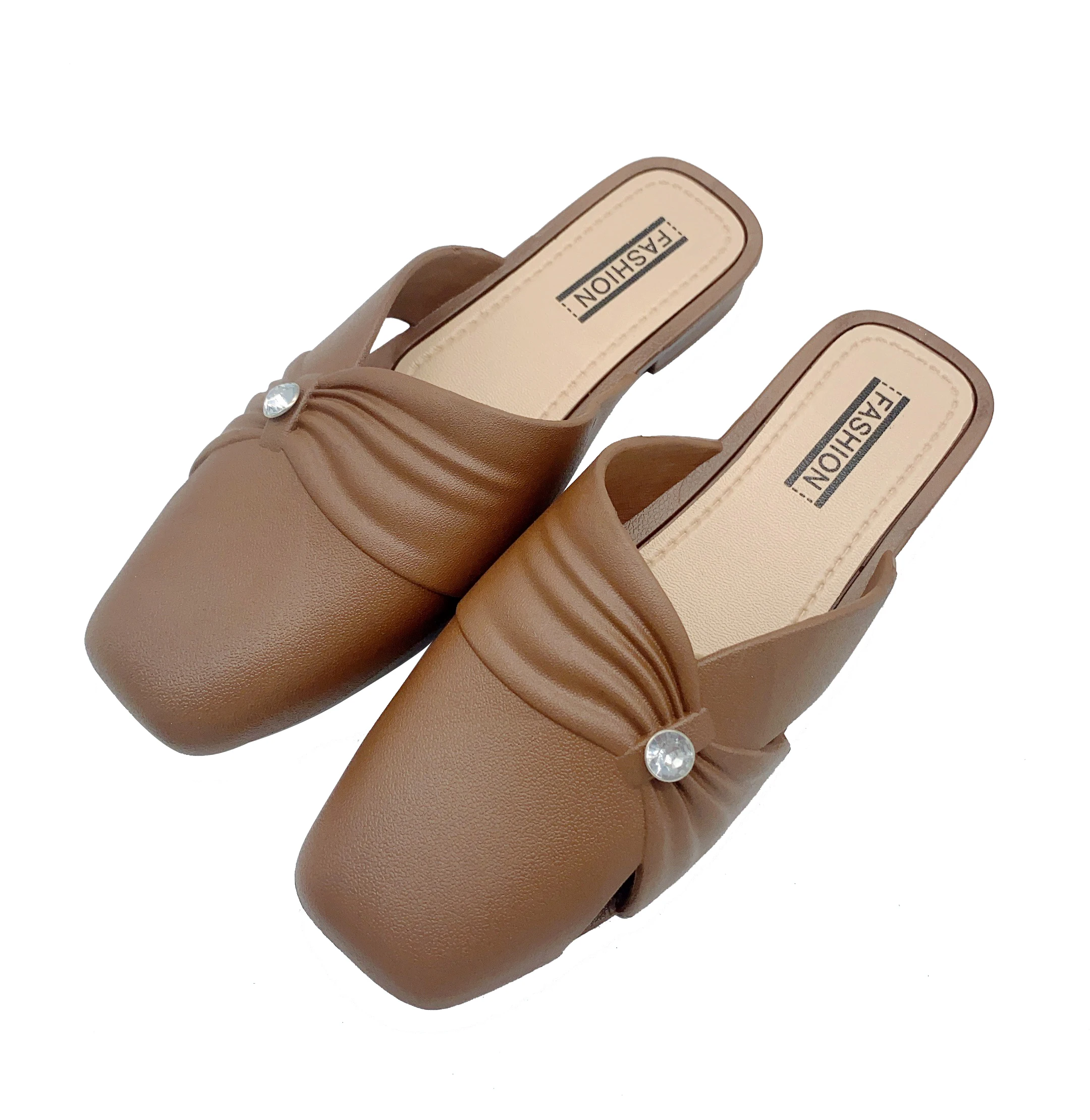 Female Shoes Large Size Closed Toe Half Drag Luxury Flats Sandals Ladies Half Slipper