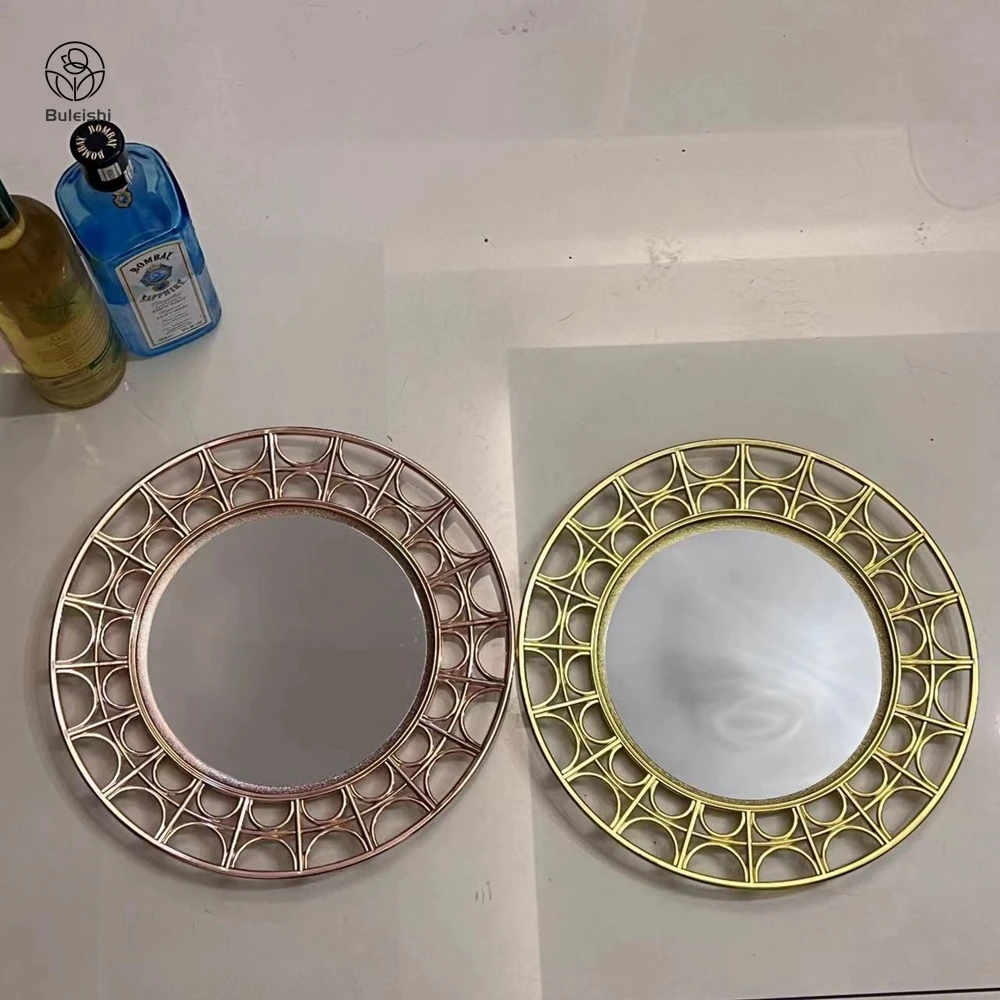 Rosy Gold Geometry Mirror Glittering Charger Plate Reusable Dish Plastic Charger Plate