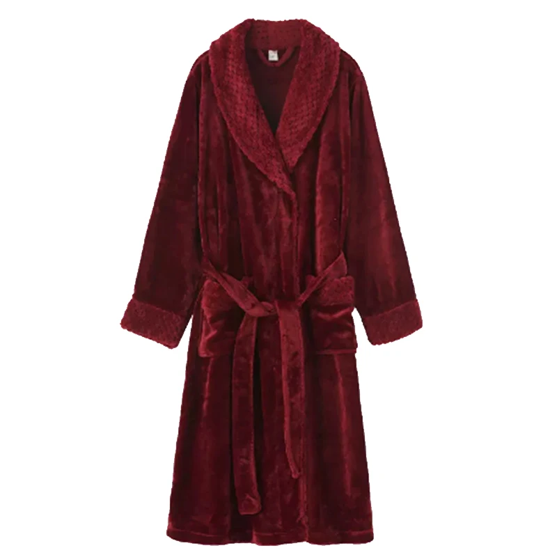 Lace-up flannel red pyjamas multi-color terry bath robe for men luxury short plush bathrobe