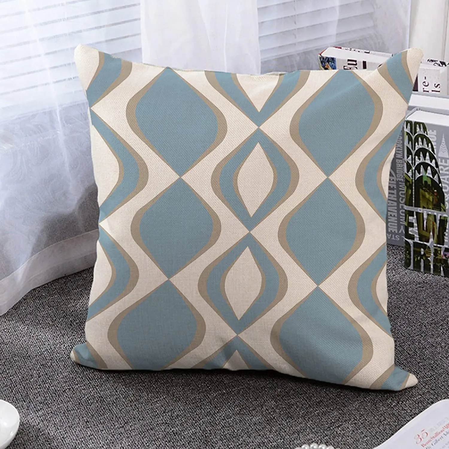 Wholesale Blue Modern Geometric Soft Linen Throw Pillow Covers For Living Room Home Decor