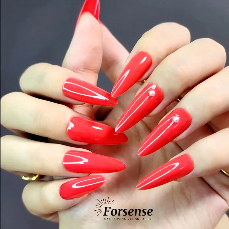 high quality long stiletto false nails with design and stickers sexy fake nail supplies professional press on nail manufacturers