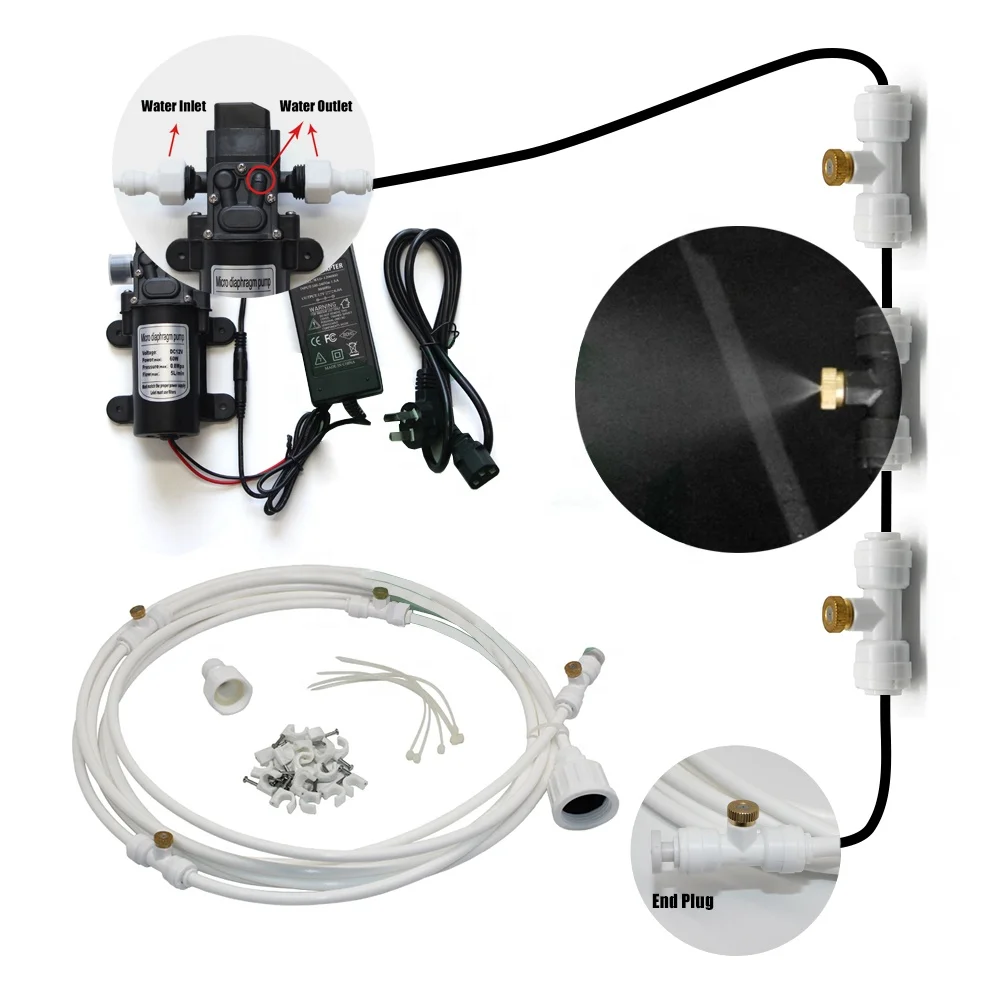 20 Meters Patio Mist Cooling System Water Pump Humidify Fog Mist Nozzle Mist Cooling Spray