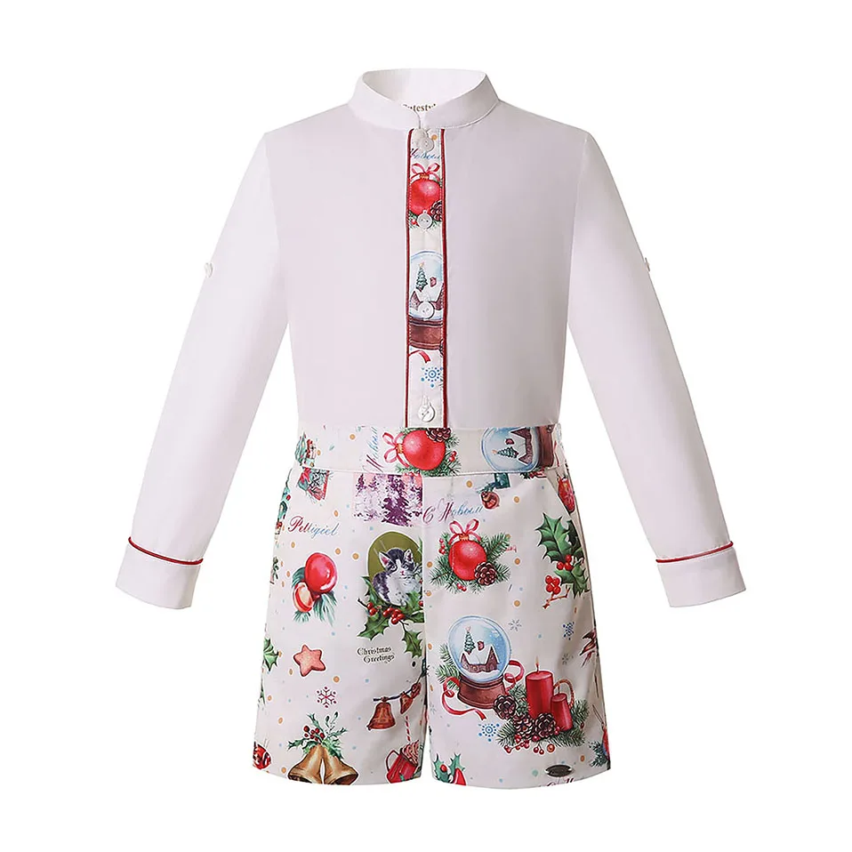 Wholesale Pettigirl 2021 New Christmas Children Boys Clothing Set Outfit with Blouse and Short Pant for Kids Wear Age 2 3456 8Y