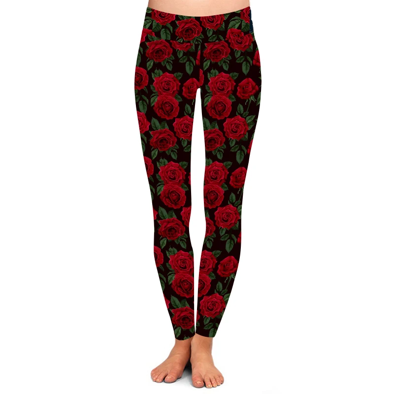 Factory wholesale red rose leggings buttery soft Women casual wear Sport wear leggings for women