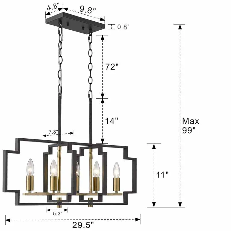 Kitchen Island Lighting Farmhouse Linear Pendant Lamps Fixtures Dining Room Industrial Metal Frame Hanging Ceiling Chandelier