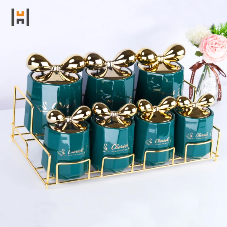 Spice jar ceramic set luxury style kitchen set seasoning jar bottle 7pcs sugar jar set