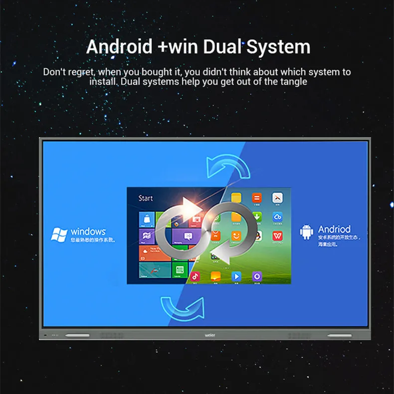 55 65 75 85 98 110 inches interactive touch panel smart whiteboard 4k interactive board Android 13 8+128G meeting and teaching