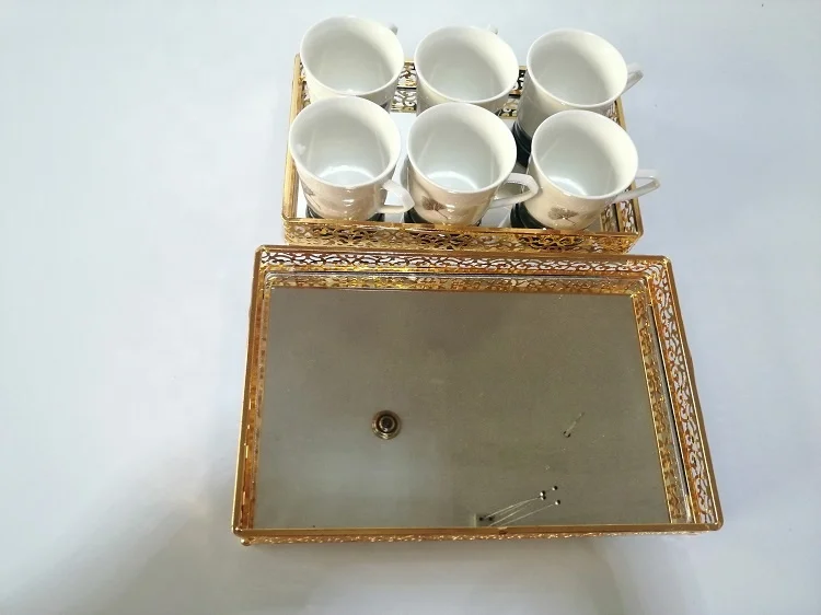 Gold Serving Vintage Mirror Arab Tea Tray Mirror Tray Oval  Design Home Decor Coffee Cup Storage Tray