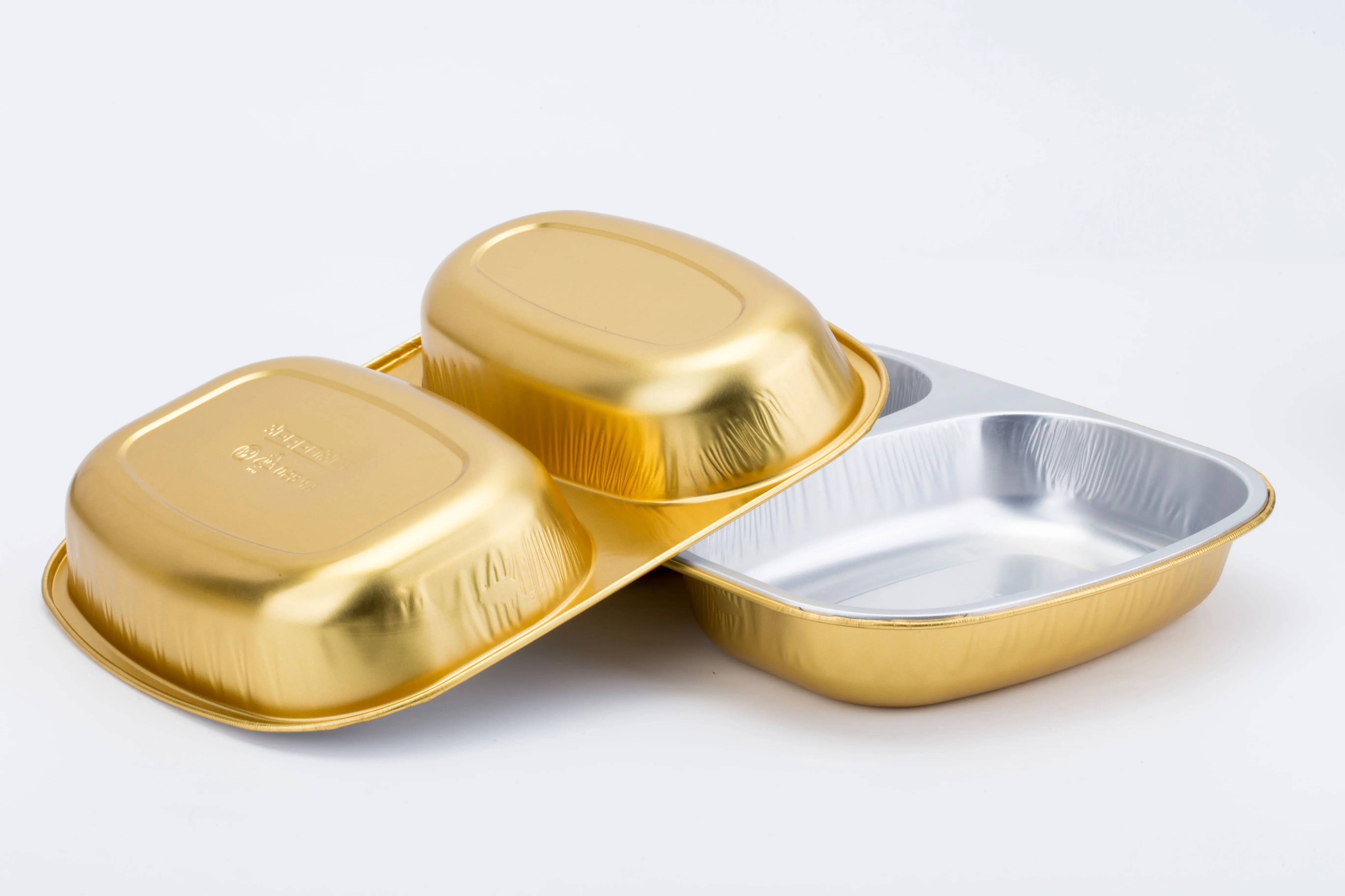 ABLPACK Disposable Biodegradable Fast Food Box 2 Compartment Disposable Food Foil Container Aluminum foil containers